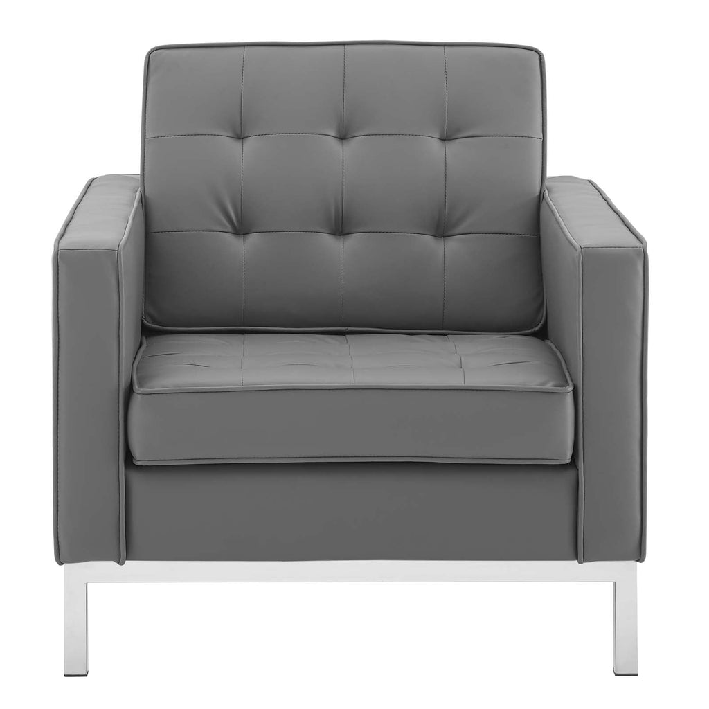 Loft Tufted Upholstered Faux Leather Armchair in Silver Gray