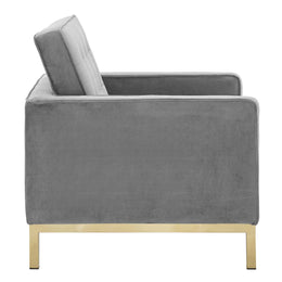 Loft Gold Stainless Steel Performance Velvet Armchair in Gold Gray