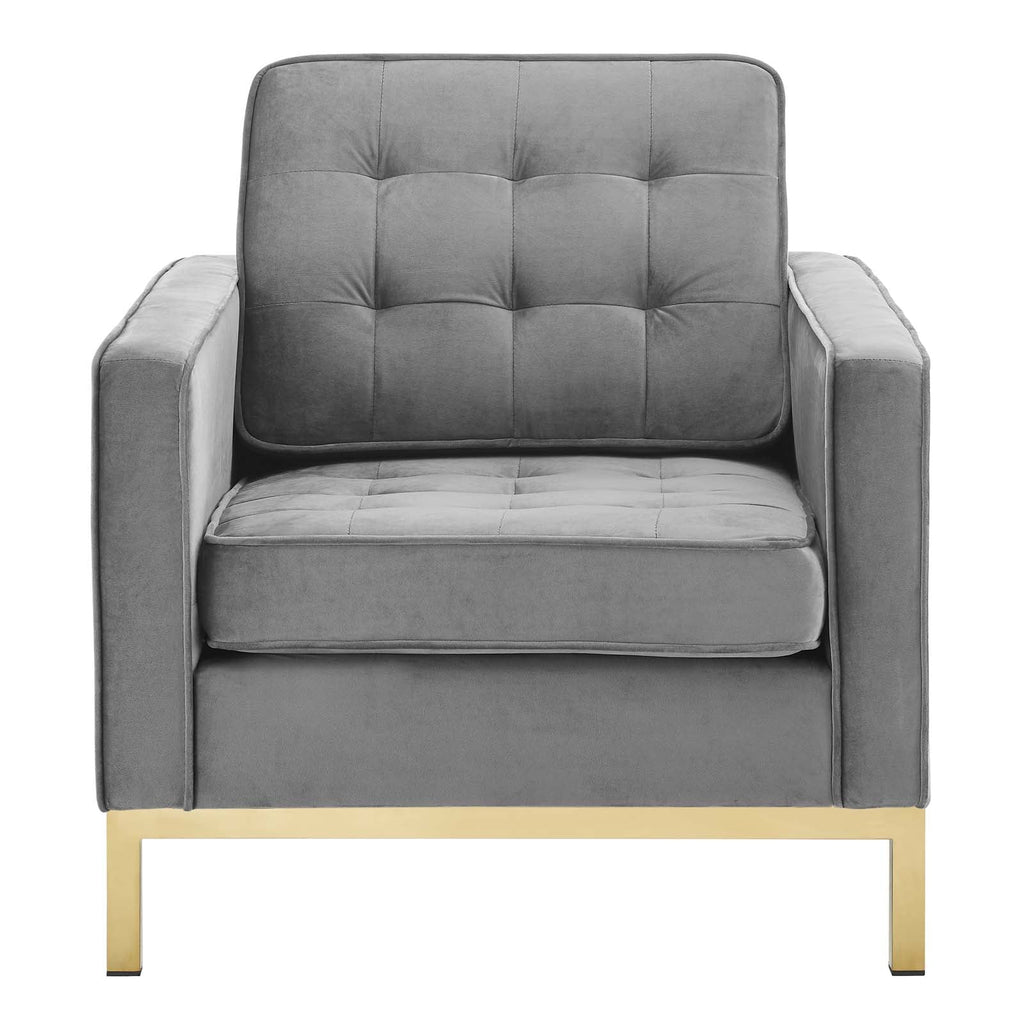 Loft Gold Stainless Steel Performance Velvet Armchair in Gold Gray