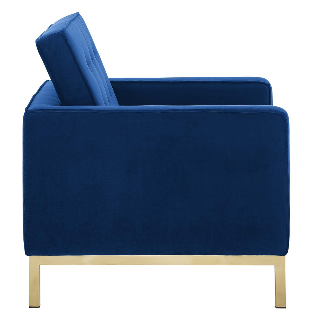 Loft Gold Stainless Steel Performance Velvet Armchair in Gold Navy