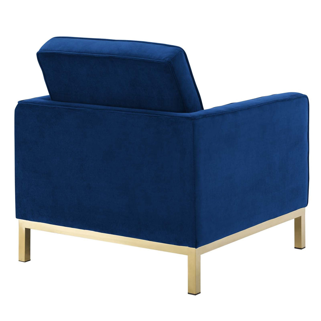 Loft Gold Stainless Steel Performance Velvet Armchair in Gold Navy