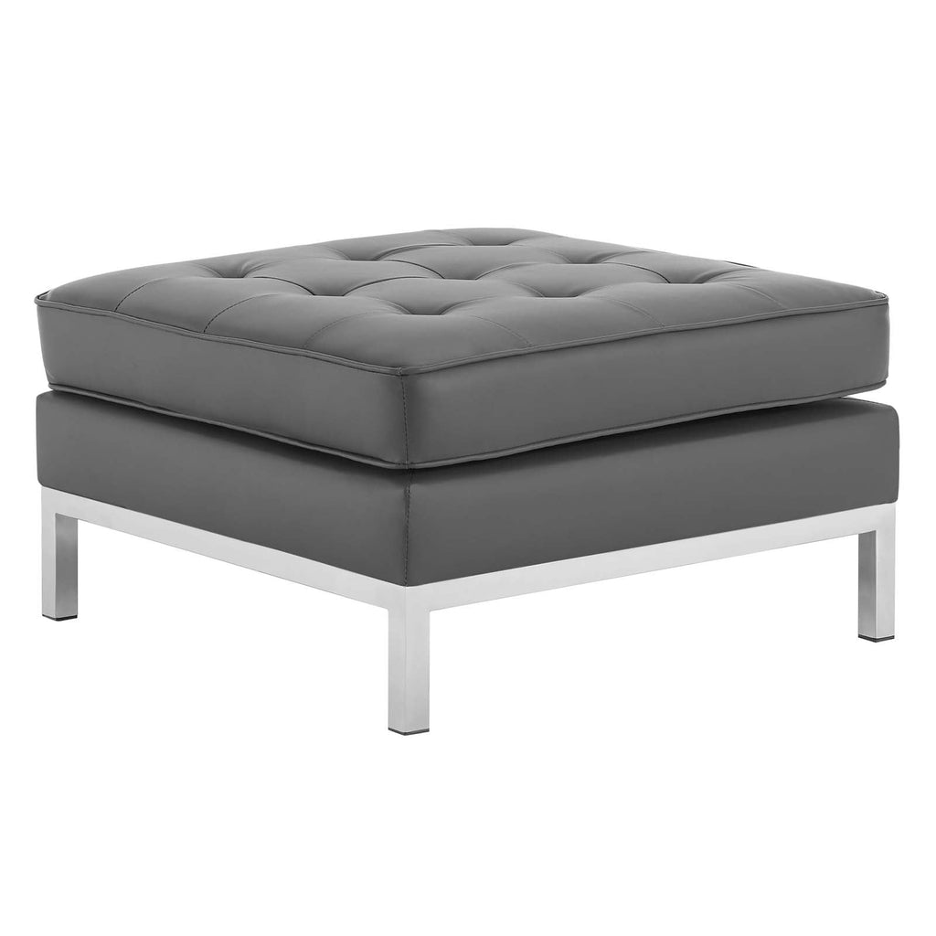 Loft Tufted Upholstered Faux Leather Ottoman in Silver Gray