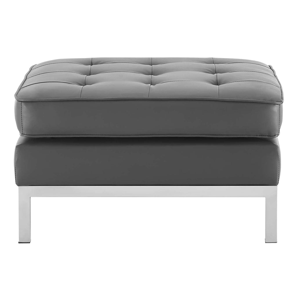Loft Tufted Upholstered Faux Leather Ottoman in Silver Gray