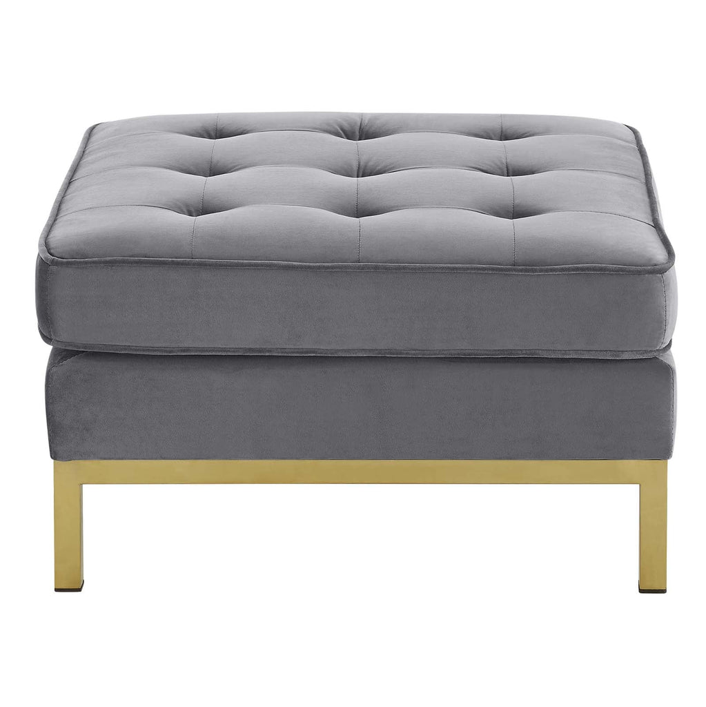 Loft Gold Stainless Steel Leg Performance Velvet Ottoman in Gold Gray