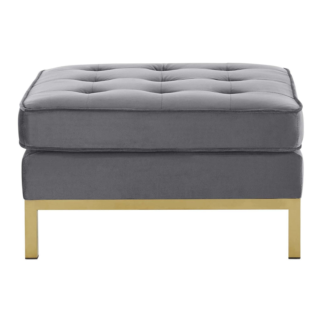 Loft Gold Stainless Steel Leg Performance Velvet Ottoman in Gold Gray