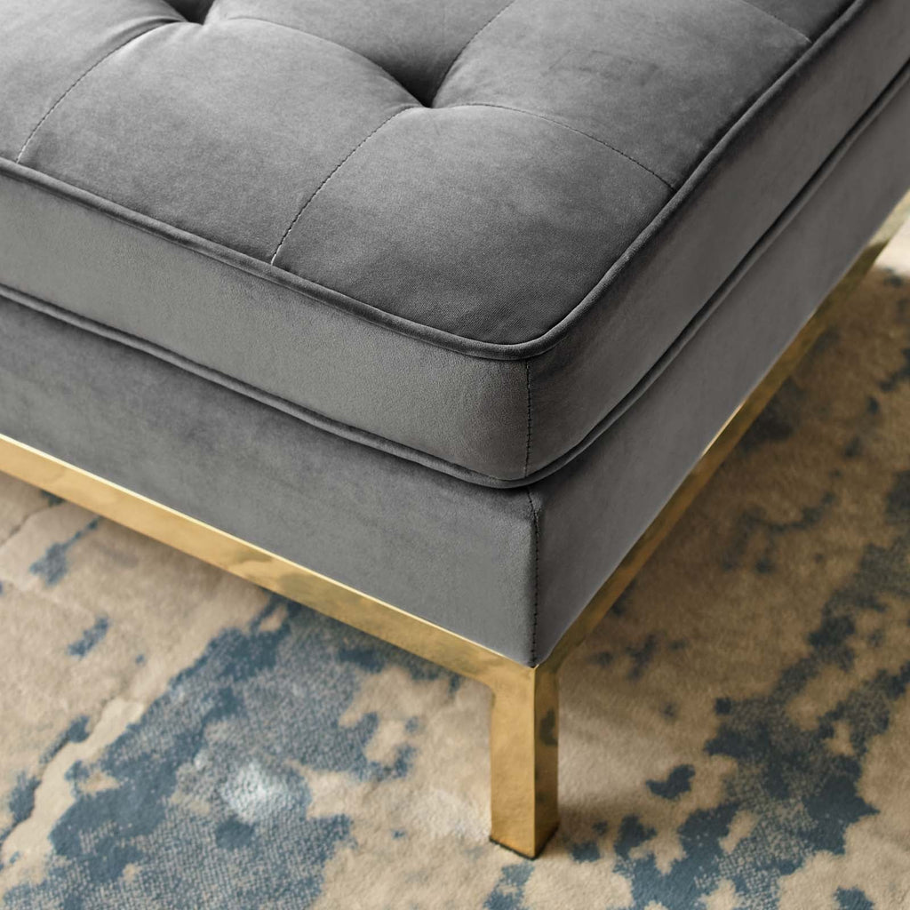 Loft Gold Stainless Steel Leg Performance Velvet Ottoman in Gold Gray