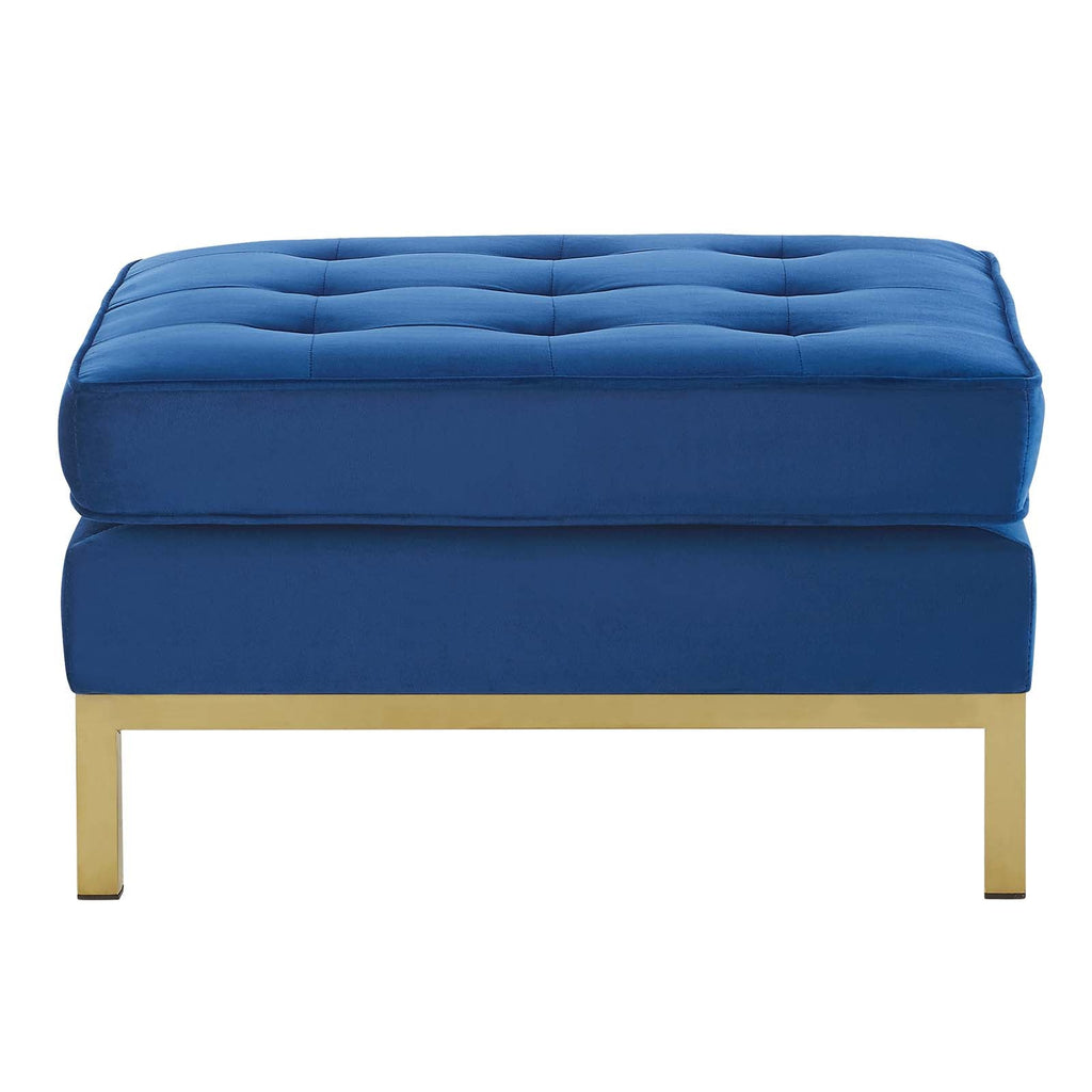 Loft Gold Stainless Steel Leg Performance Velvet Ottoman in Gold Navy