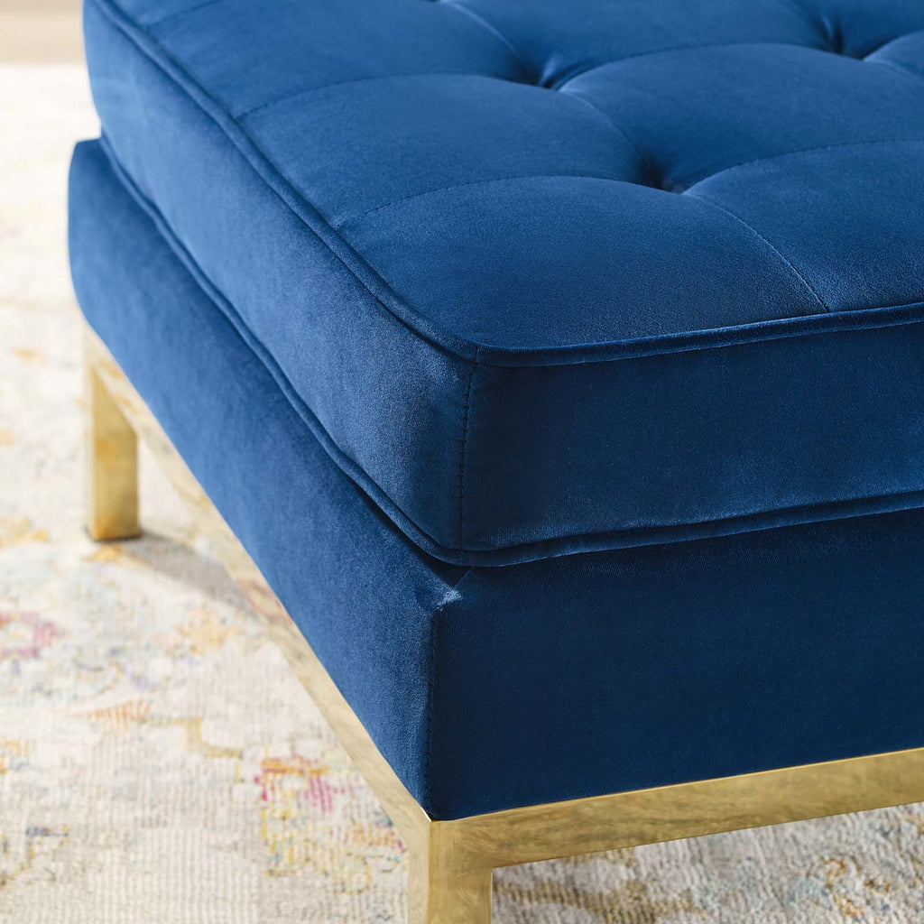 Loft Gold Stainless Steel Leg Performance Velvet Ottoman in Gold Navy