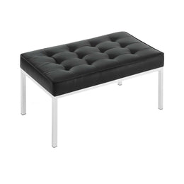 Loft Tufted Medium Upholstered Faux Leather Bench in Silver Black