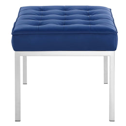 Loft Tufted Medium Upholstered Faux Leather Bench in Silver Navy