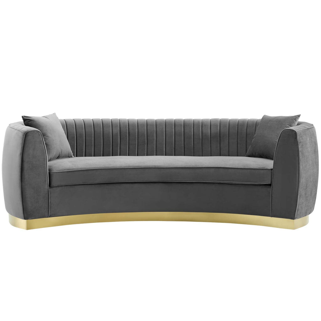 Enthusiastic Vertical Channel Tufted Curved Performance Velvet Sofa in Gray