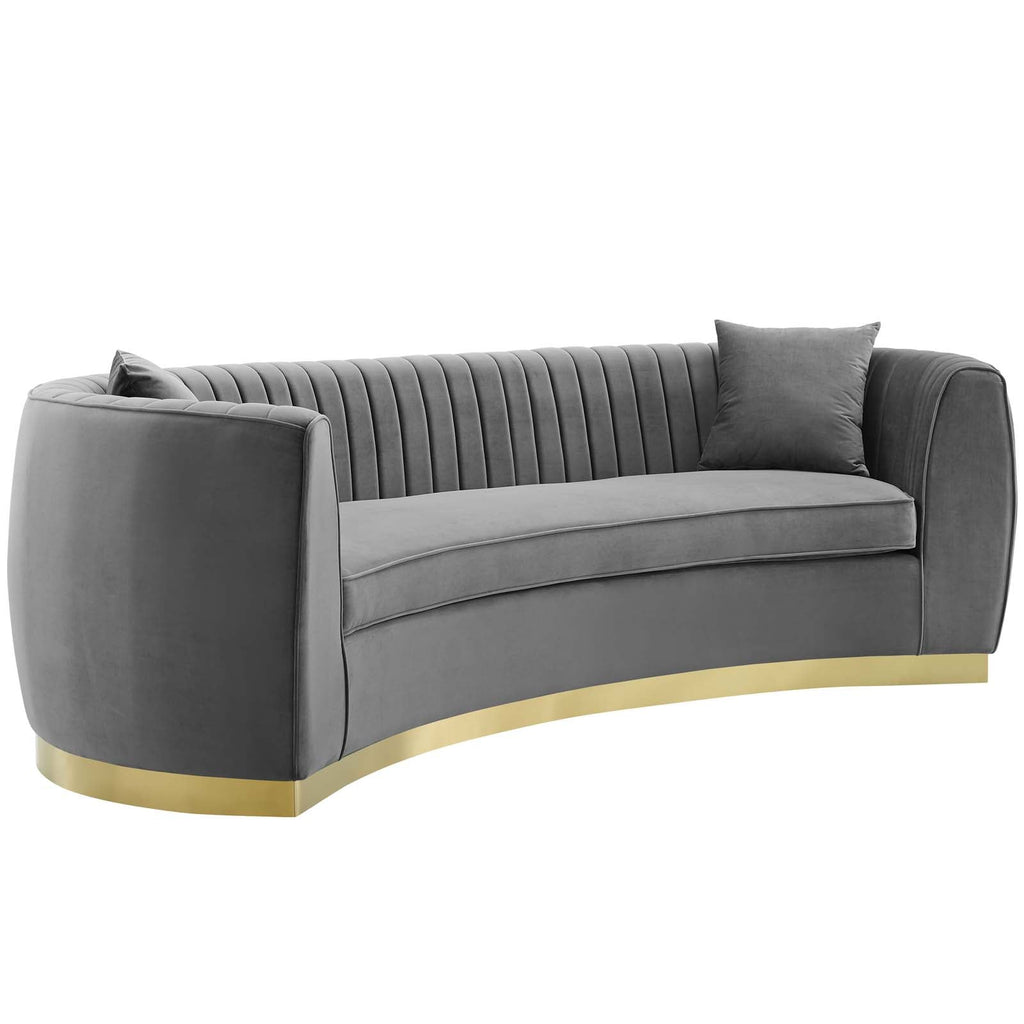 Enthusiastic Vertical Channel Tufted Curved Performance Velvet Sofa in Gray