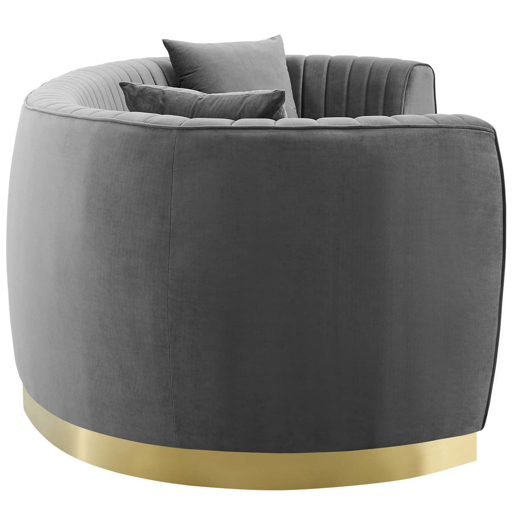 Enthusiastic Vertical Channel Tufted Curved Performance Velvet Sofa in Gray