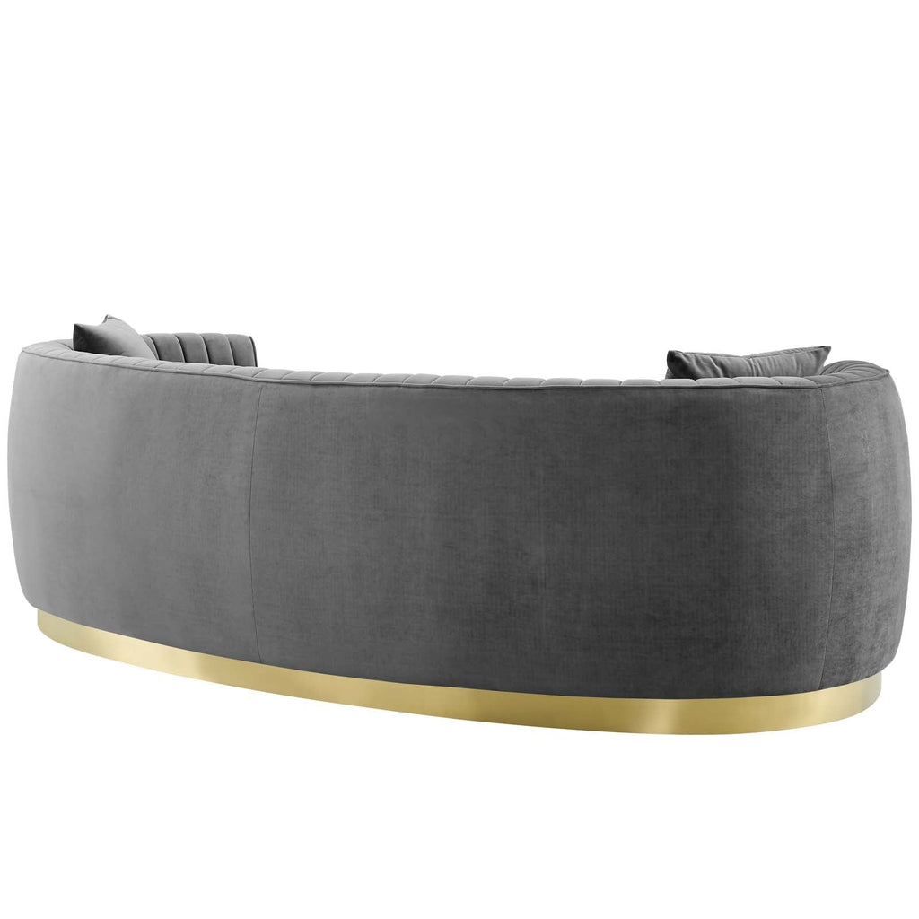 Enthusiastic Vertical Channel Tufted Curved Performance Velvet Sofa in Gray