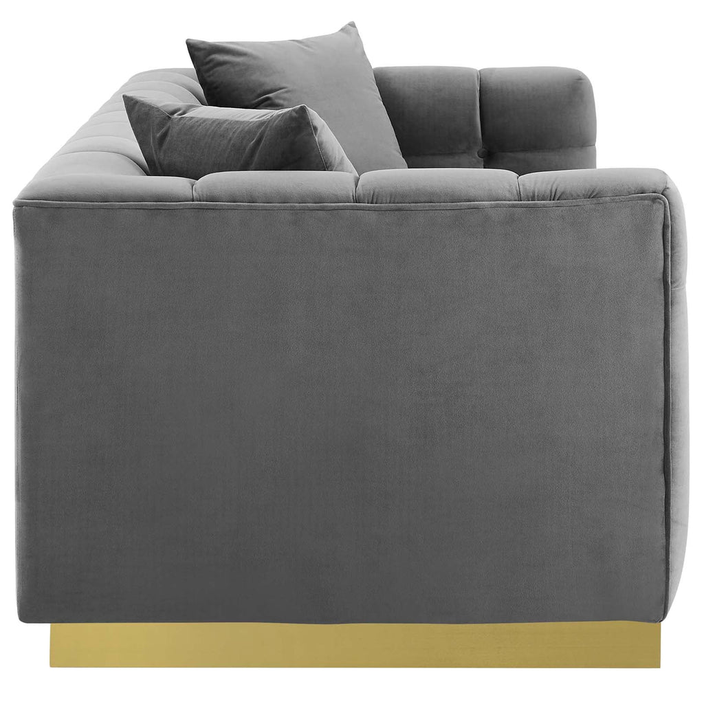 Vivacious Biscuit Tufted Performance Velvet Sofa in Gray