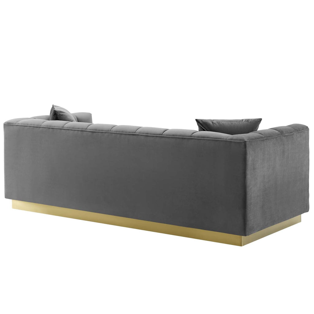 Vivacious Biscuit Tufted Performance Velvet Sofa in Gray