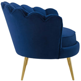 Admire Scalloped Edge Performance Velvet Accent Armchair in Navy