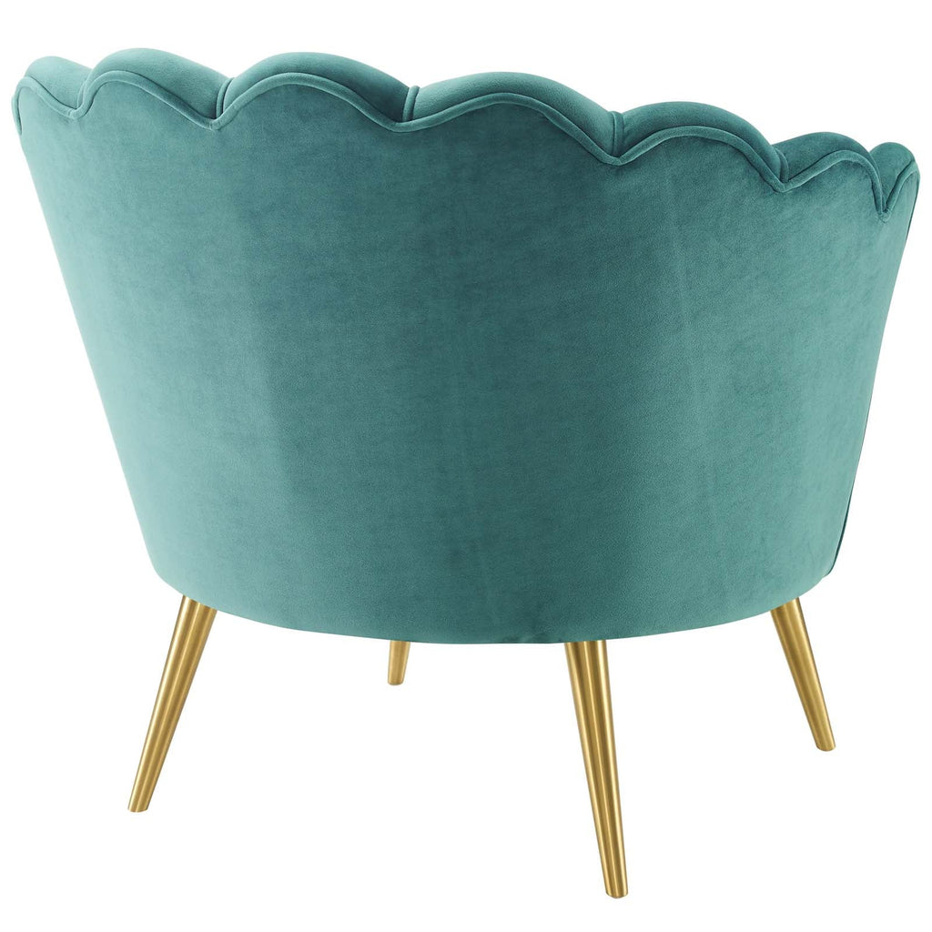 Admire Scalloped Edge Performance Velvet Accent Armchair in Teal