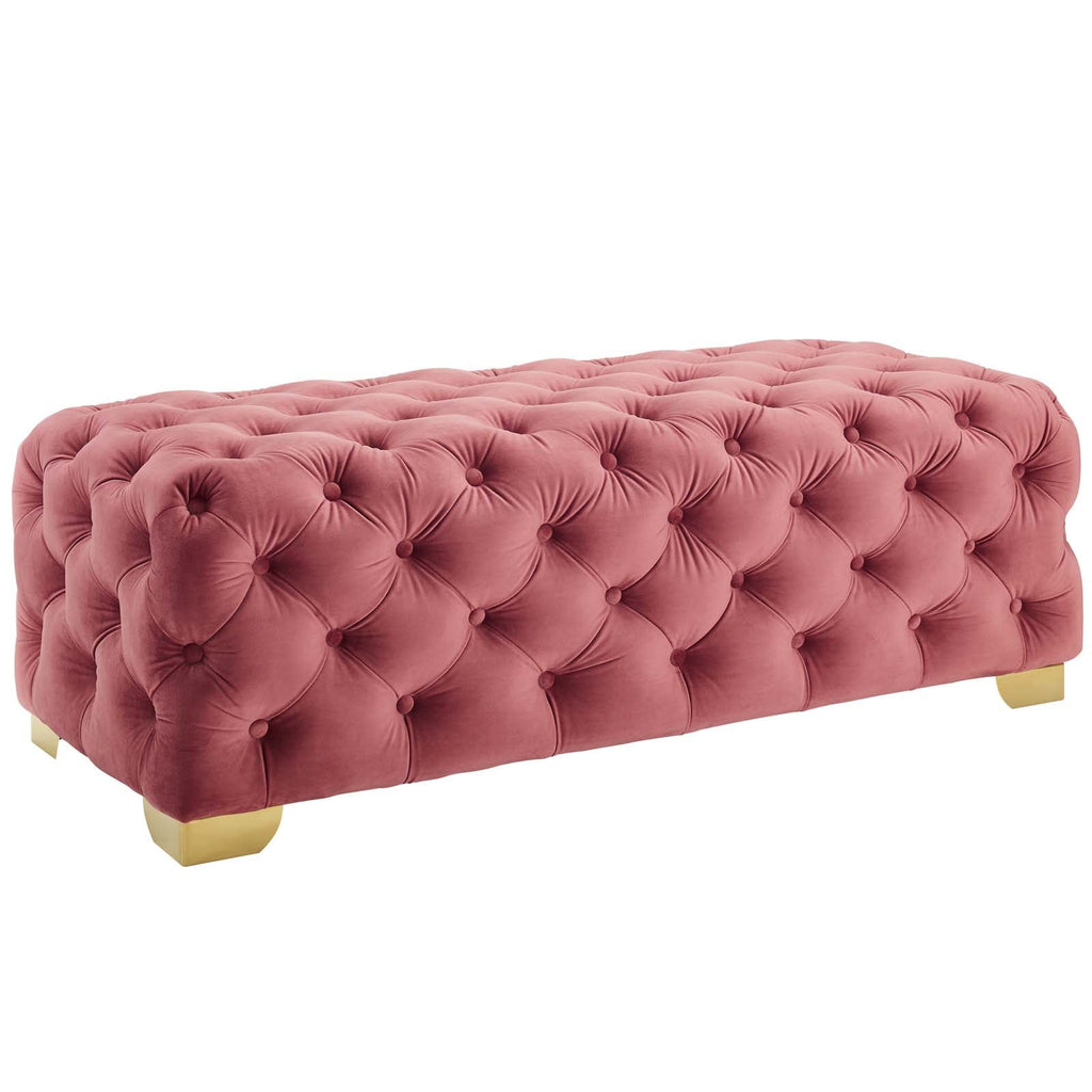 Sensible Button Tufted Performance Velvet Bench in Dusty Rose