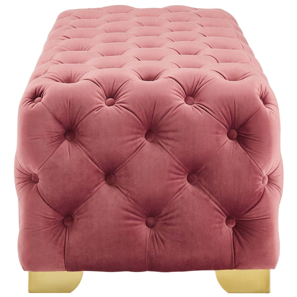 Sensible Button Tufted Performance Velvet Bench in Dusty Rose