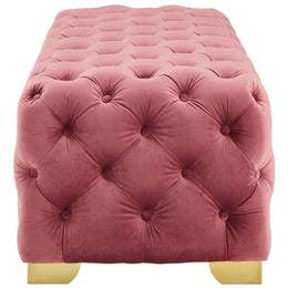 Sensible Button Tufted Performance Velvet Bench in Dusty Rose