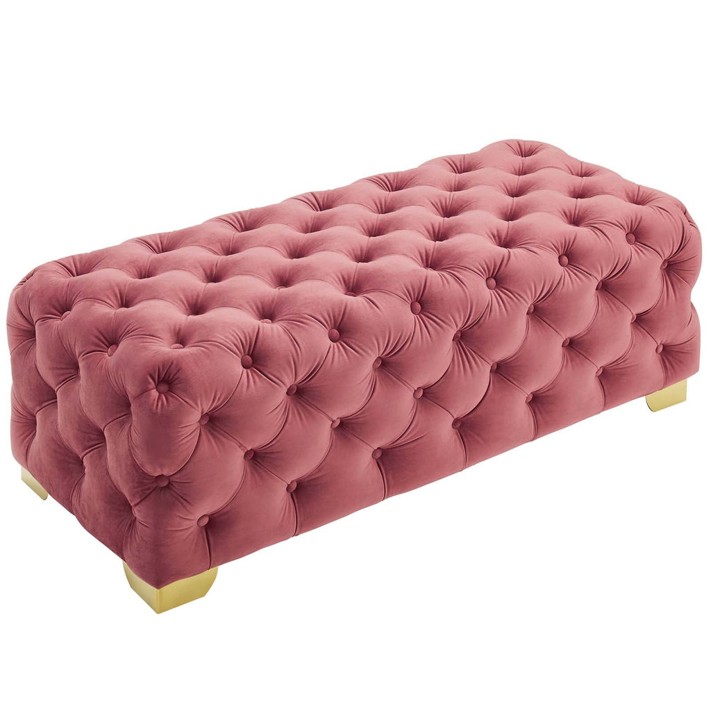 Sensible Button Tufted Performance Velvet Bench in Dusty Rose