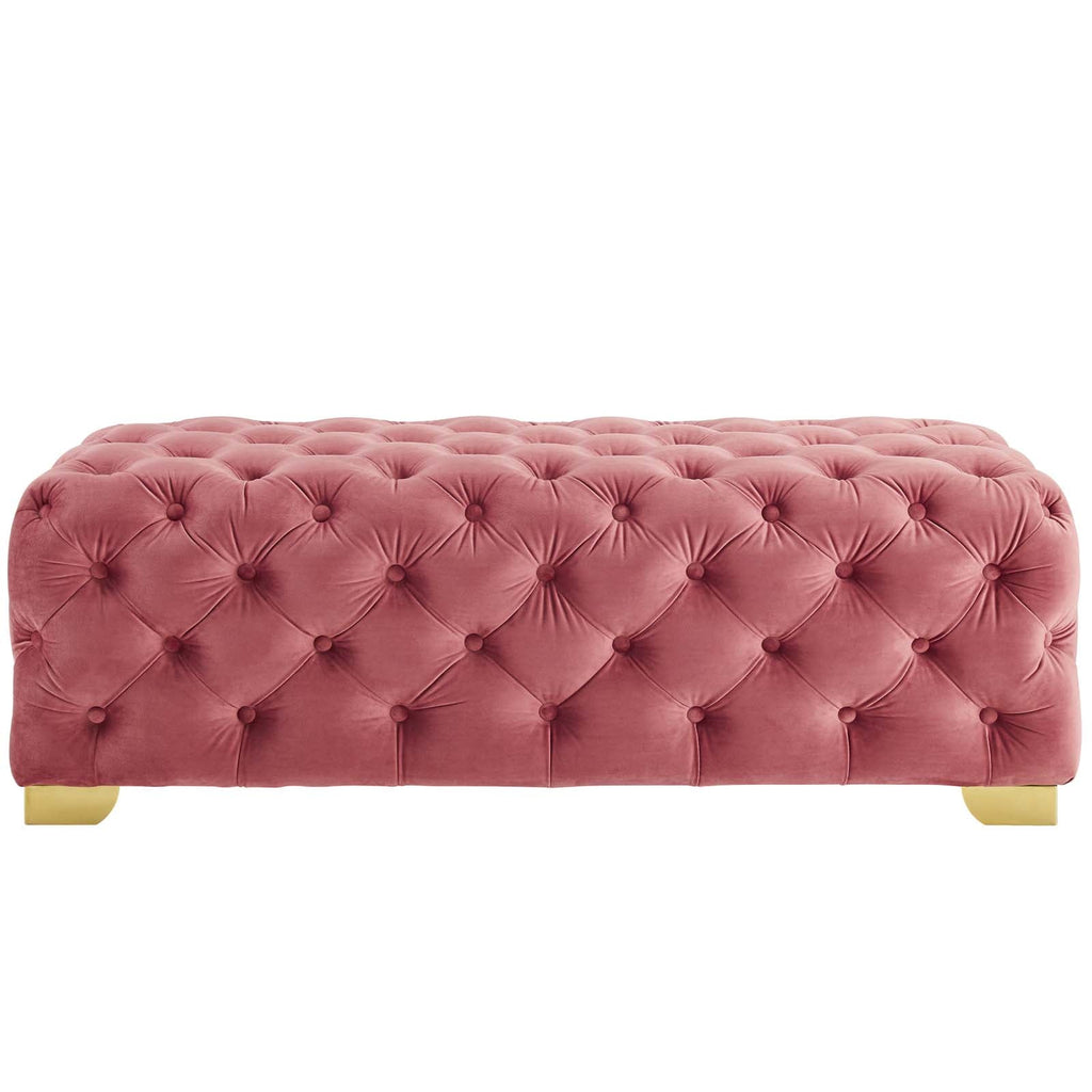 Sensible Button Tufted Performance Velvet Bench in Dusty Rose