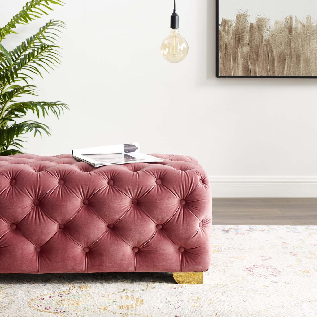 Sensible Button Tufted Performance Velvet Bench in Dusty Rose