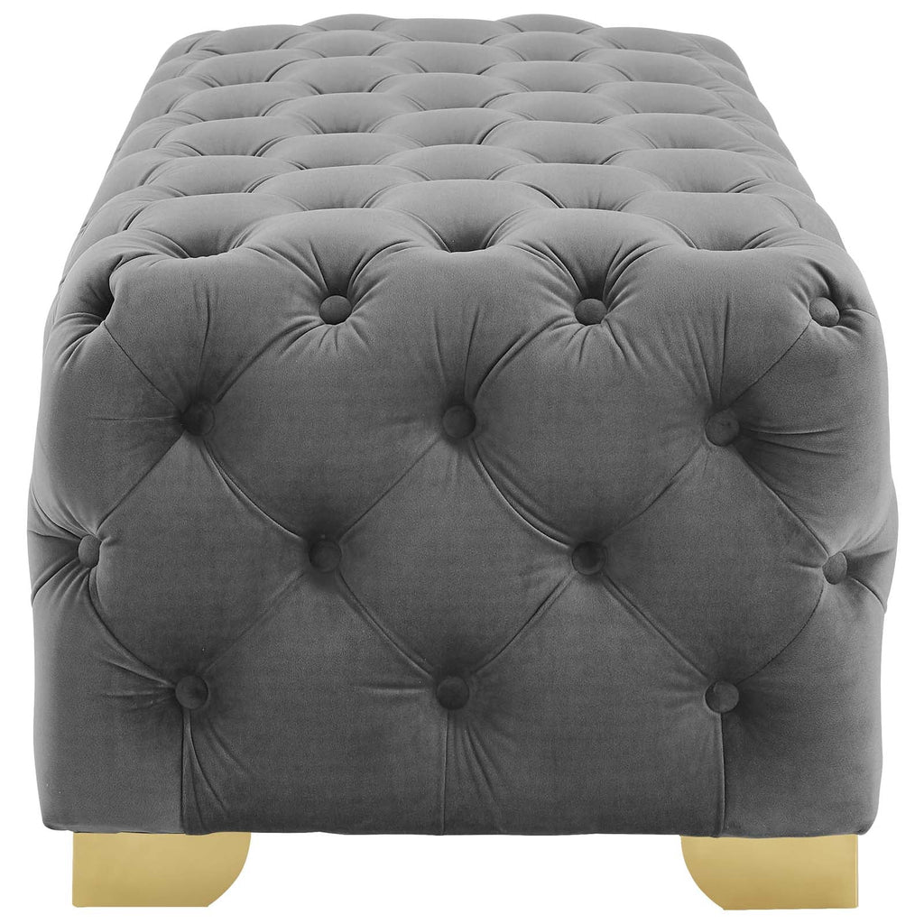 Sensible Button Tufted Performance Velvet Bench in Gray