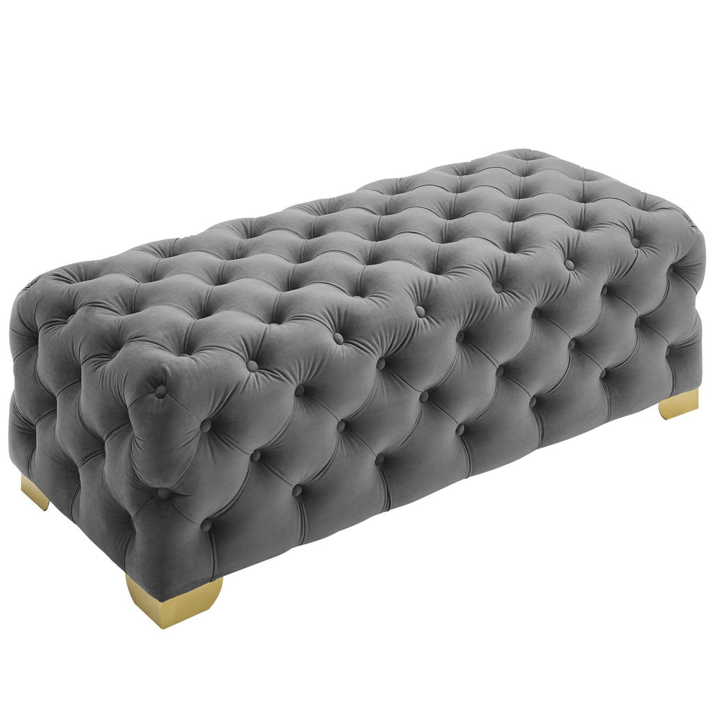 Sensible Button Tufted Performance Velvet Bench in Gray