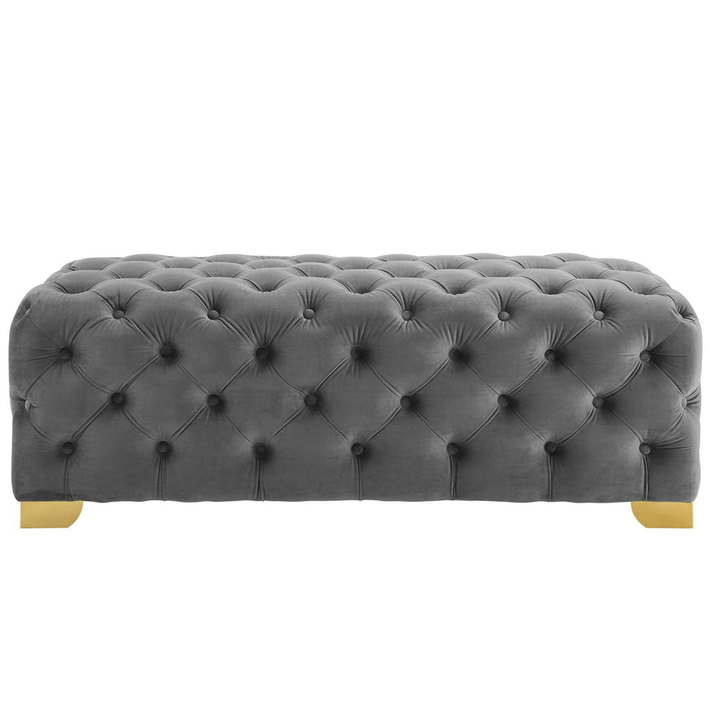 Sensible Button Tufted Performance Velvet Bench in Gray