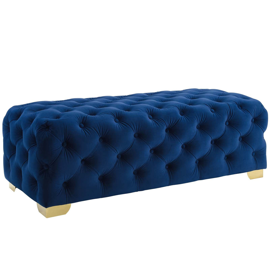 Sensible Button Tufted Performance Velvet Bench in Navy