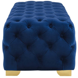 Sensible Button Tufted Performance Velvet Bench in Navy