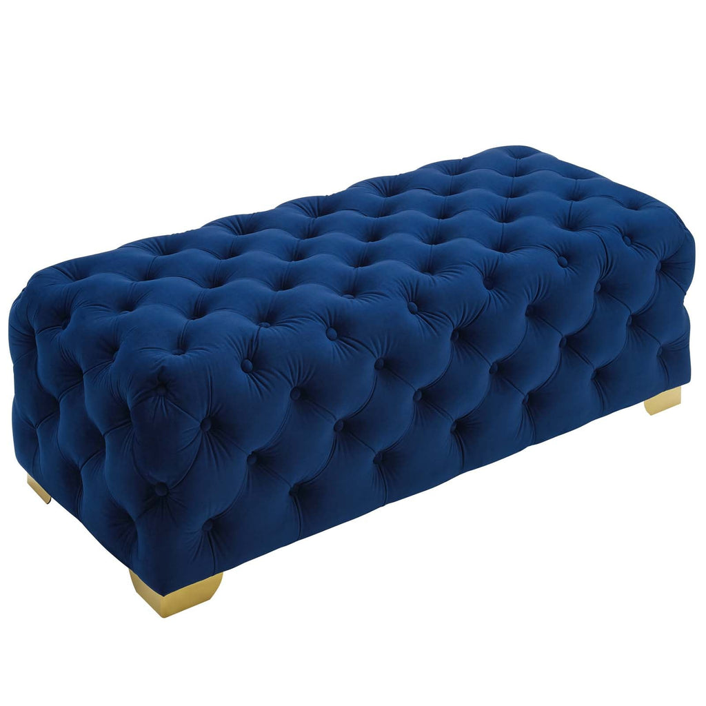 Sensible Button Tufted Performance Velvet Bench in Navy