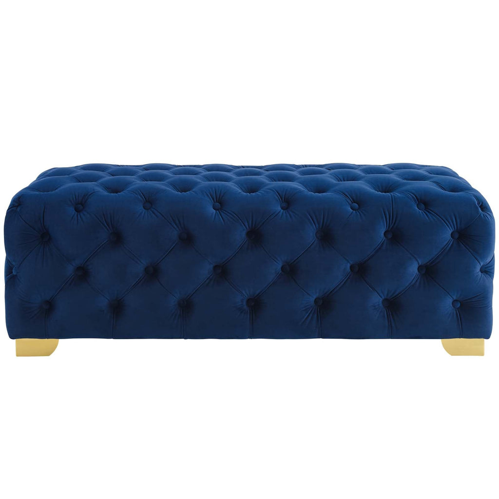 Sensible Button Tufted Performance Velvet Bench in Navy