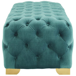 Sensible Button Tufted Performance Velvet Bench in Teal