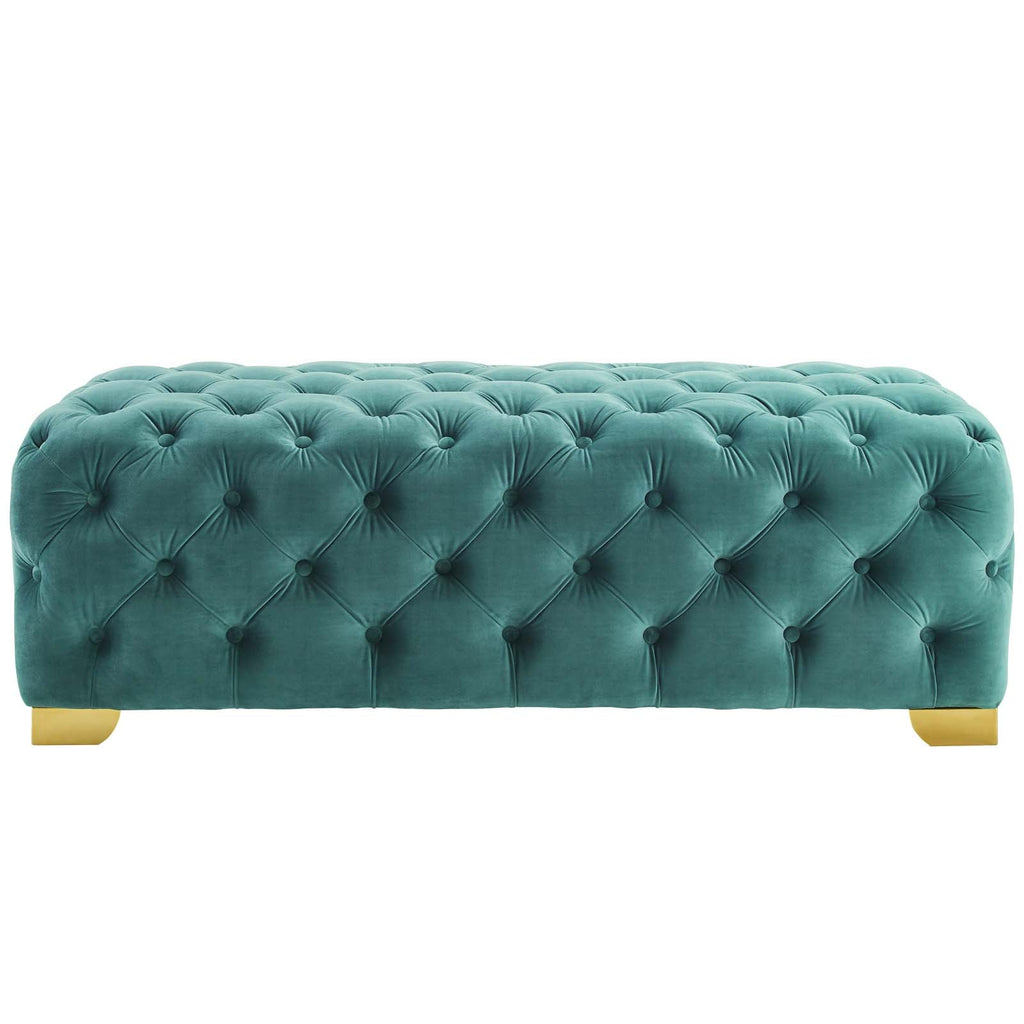 Sensible Button Tufted Performance Velvet Bench in Teal