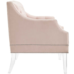 Proverbial Tufted Button Accent Performance Velvet Armchair in Pink