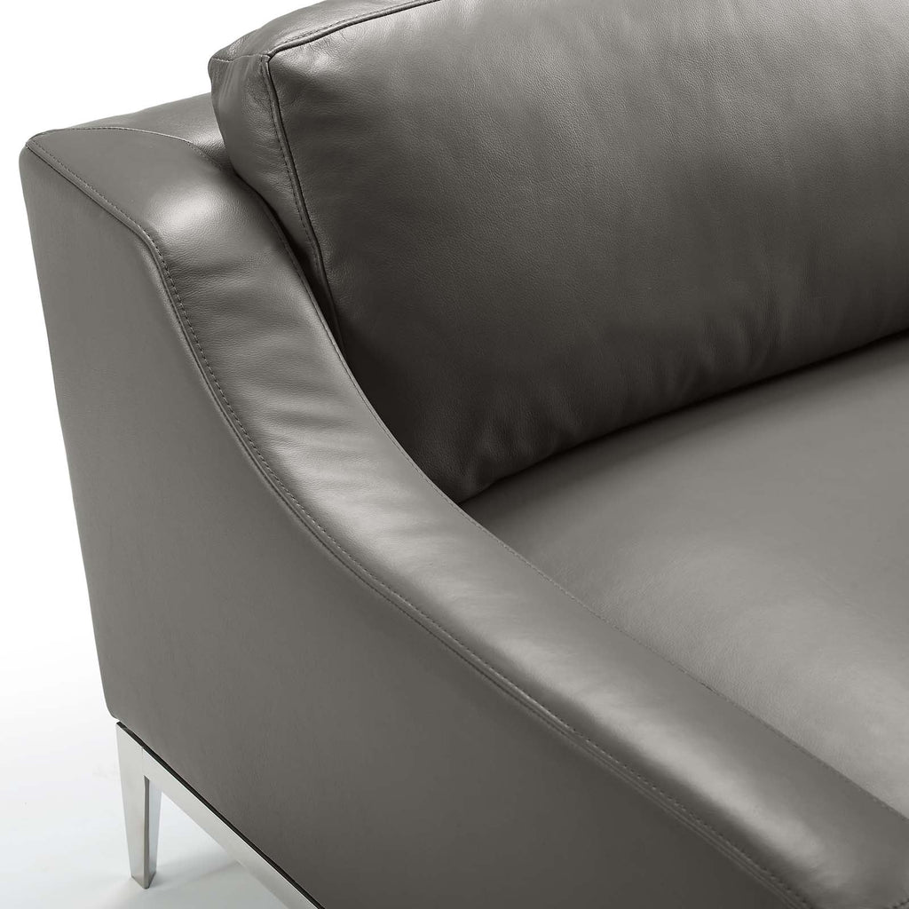 Harness Stainless Steel Base Leather Armchair in Gray