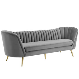 Opportunity Vertical Channel Tufted Curved Performance Velvet Sofa in Gray