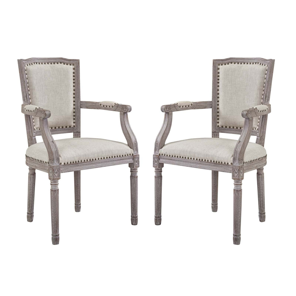 Penchant Dining Armchair Upholstered Fabric Set of 2 in Beige