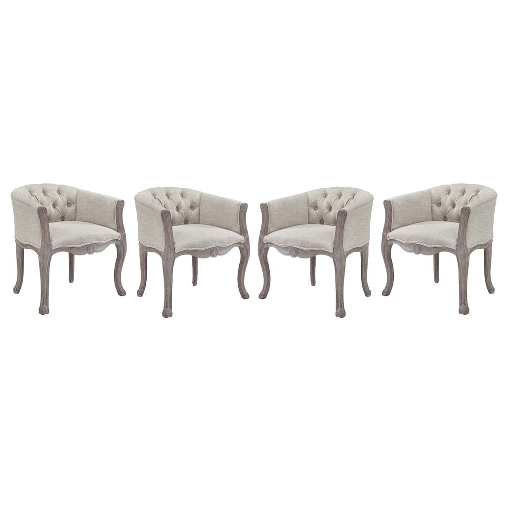 Crown Dining Armchair Upholstered Fabric Set of 4 in Beige