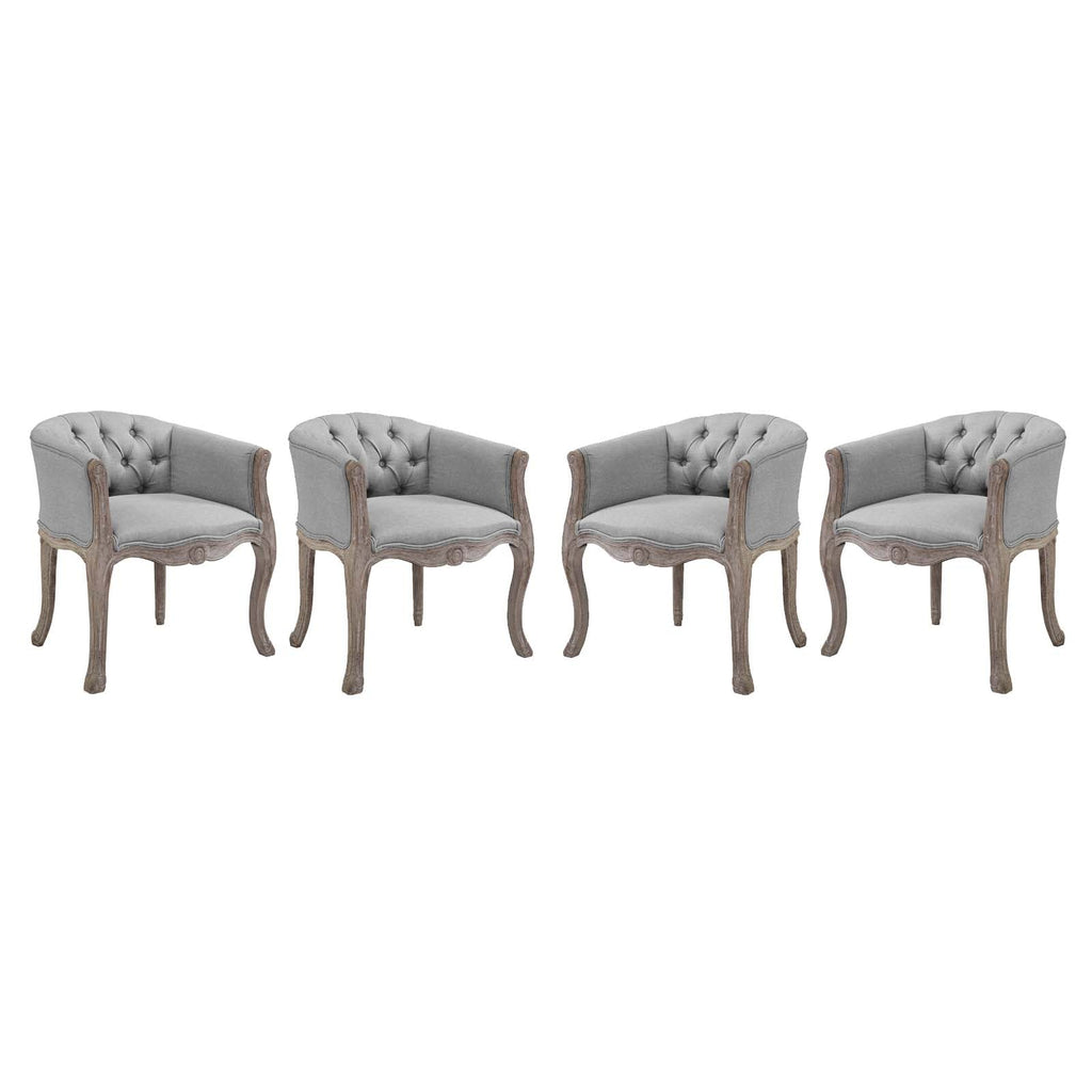 Crown Dining Armchair Upholstered Fabric Set of 4 in Light Gray