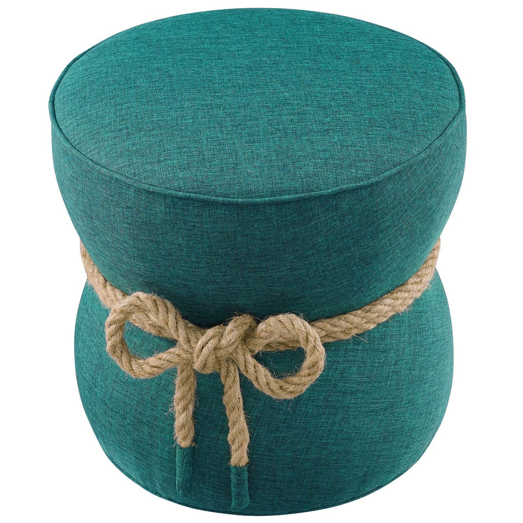 Beat Nautical Rope Upholstered Fabric Ottoman in Teal