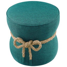 Beat Nautical Rope Upholstered Fabric Ottoman in Teal