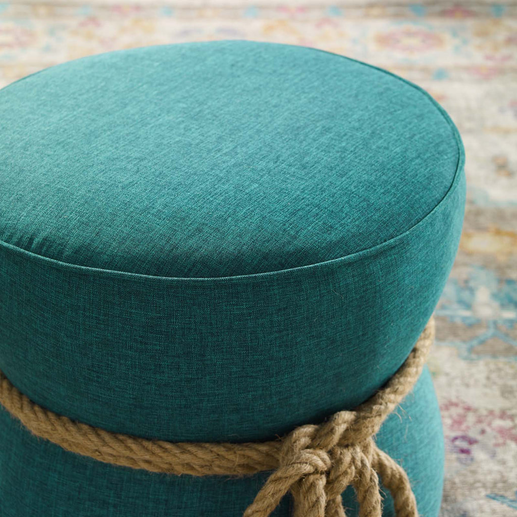 Beat Nautical Rope Upholstered Fabric Ottoman in Teal