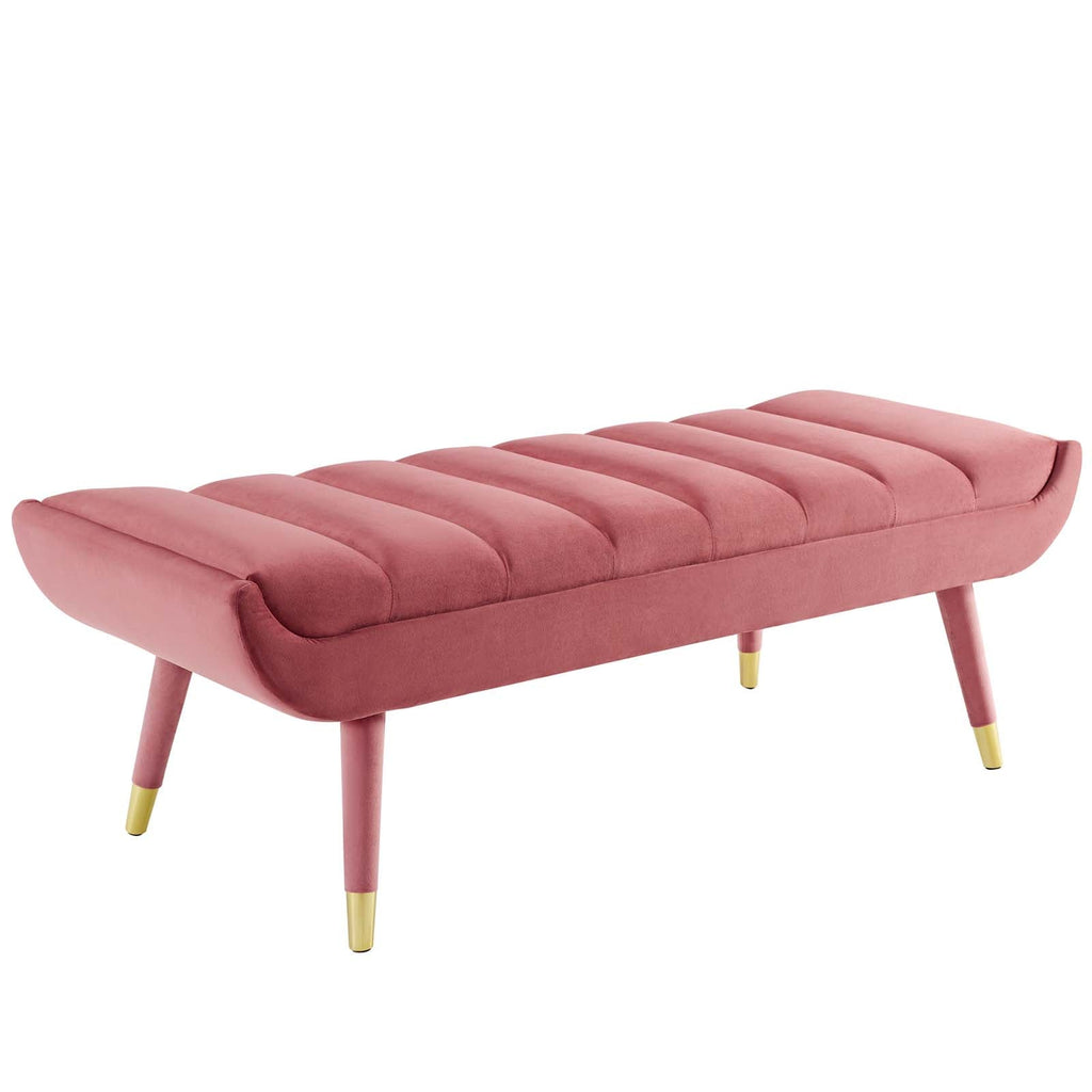 Guess Channel Tufted Performance Velvet Accent Bench in Dusty Rose