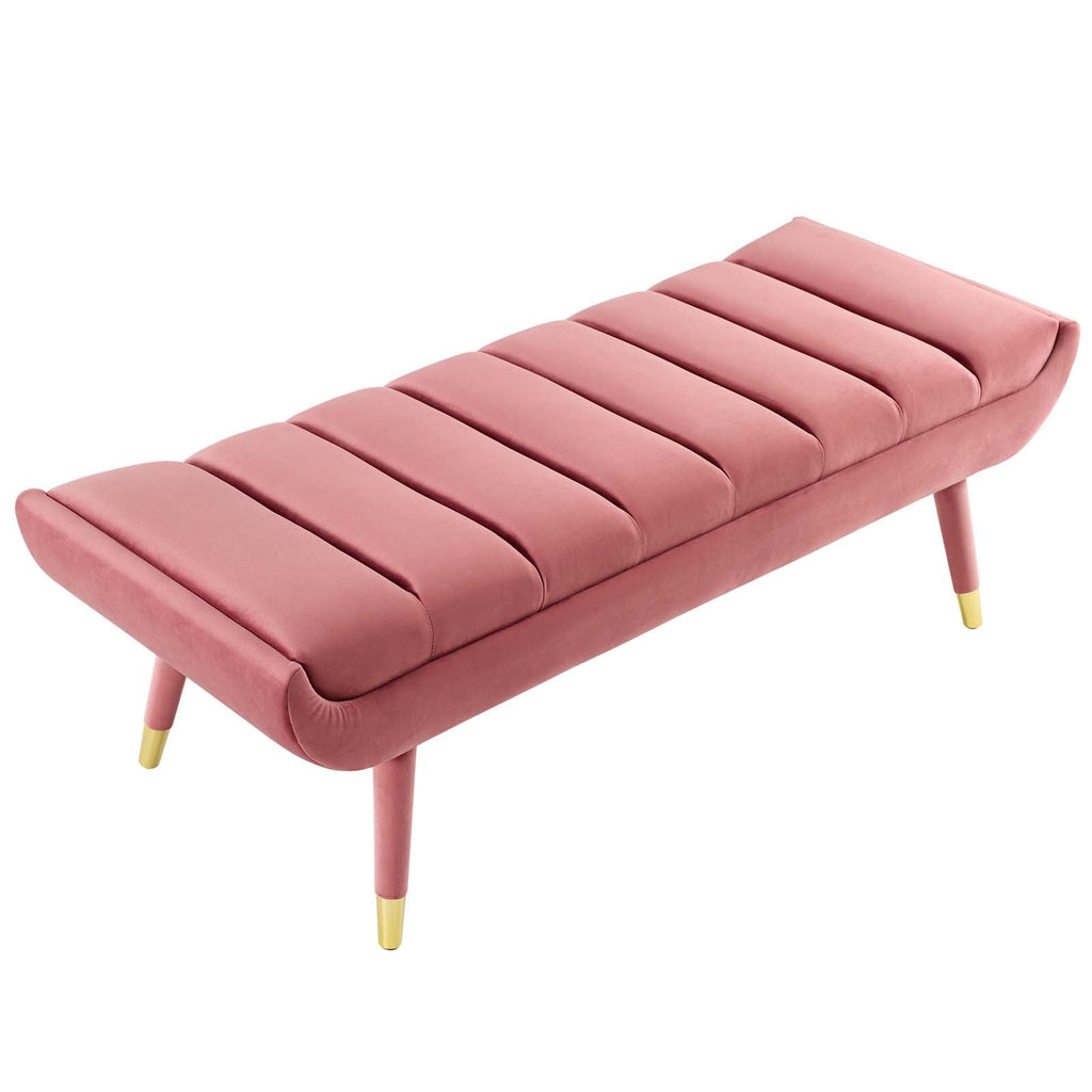 Guess Channel Tufted Performance Velvet Accent Bench in Dusty Rose