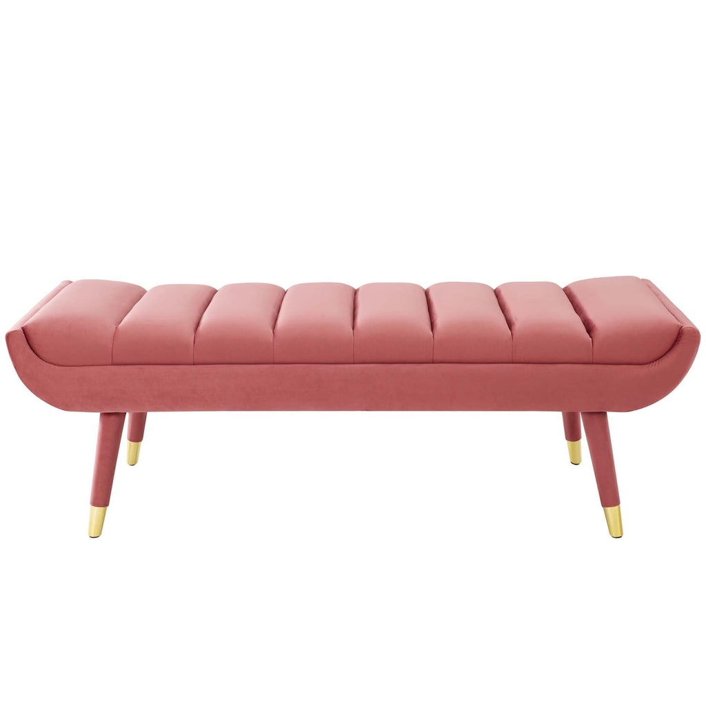 Guess Channel Tufted Performance Velvet Accent Bench in Dusty Rose