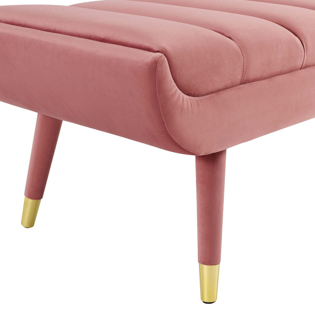 Guess Channel Tufted Performance Velvet Accent Bench in Dusty Rose